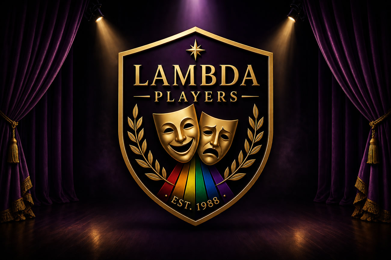 lambda players shield logo on a spot-lighted stage with purple curtains to the left and right